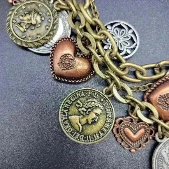 Rare Antique Gold,Silver Plated Coin Charm Multi Chain Necklace/Belt - Picture 3 of 11